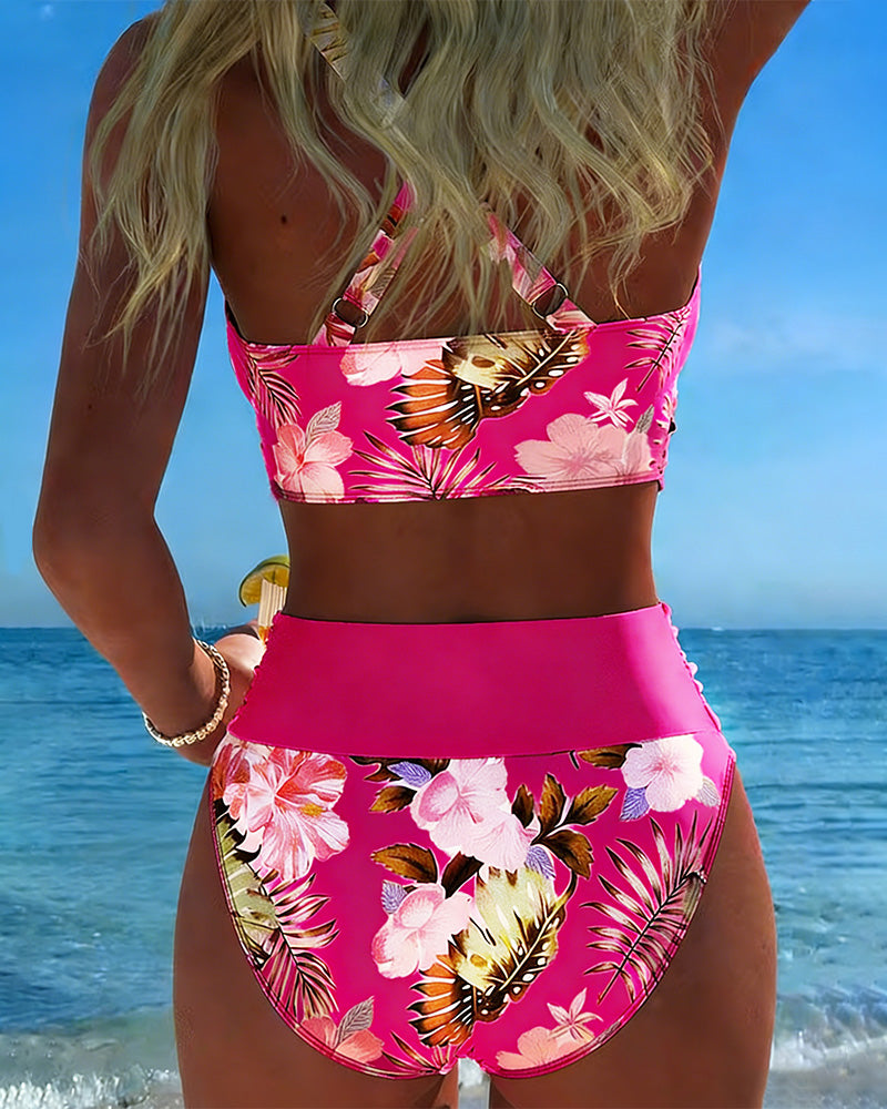 Charlotte-Marie | Bikini mit kontrastierendem Blumenmuster und Schlitz