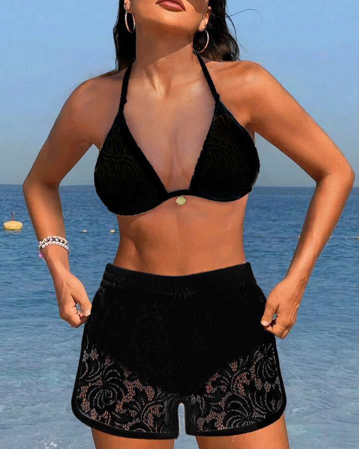 Charlotte-Lena | Elegantes einfarbiges Bikini-Set mit Spitze
