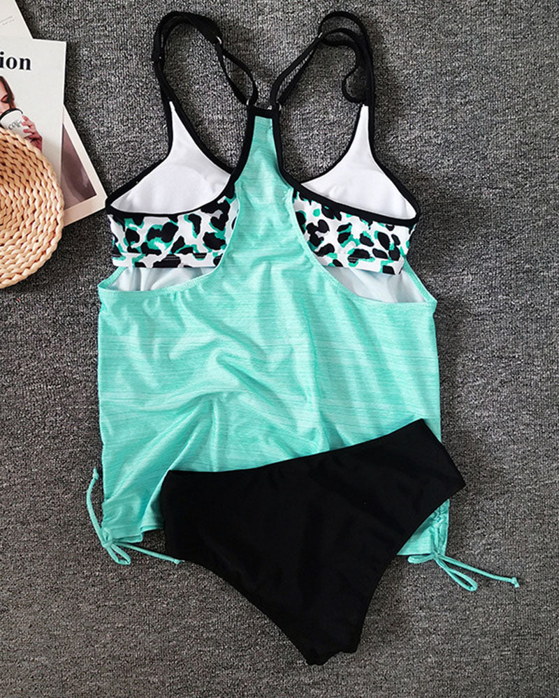 Charlotte-Sophie | Einfarbiger Tankini mit Leopardendruck