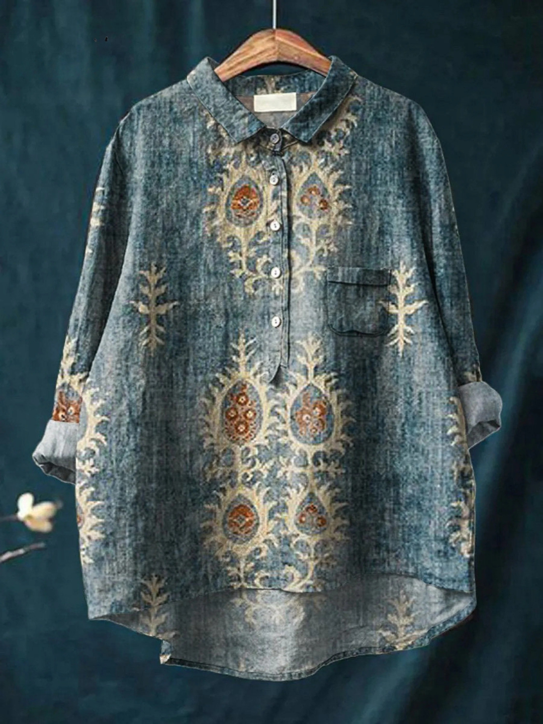 Lina-Rose | Legere Damenbluse mit ethnischem Vintage-Blumenprint