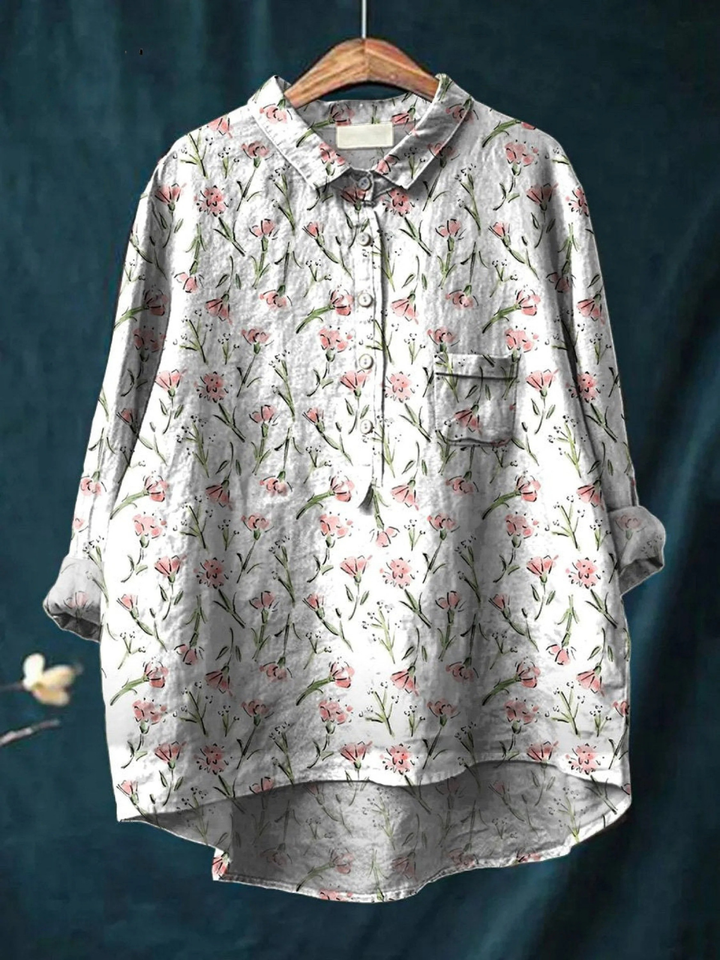 Ella-Paula | Legere Damenbluse mit rosa Frühlings-Blumenmotiv