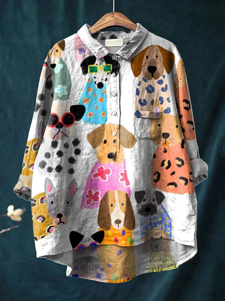 Leonie-Ida | Legere Bluse mit farbenfrohem Cartoon-Hund