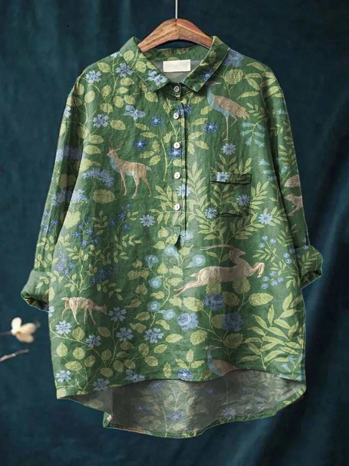 Clara-Lotte | Legeres T-Shirt mit Vintage-Blumen- und Tierprint