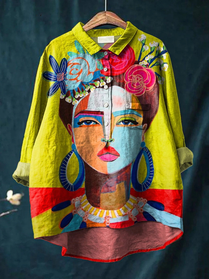Ella-Martha | Legeres T-Shirt mit Frida-Porträt in Ölprint