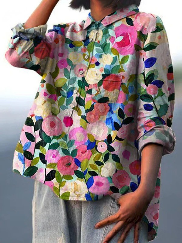 Marie-Rose | Legere Damenbluse mit farbenfrohem Frühlings-Blumenprint