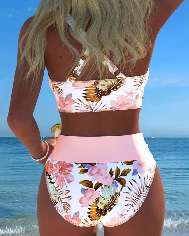 Charlotte-Marie | Bikini mit kontrastierendem Blumenmuster und Schlitz