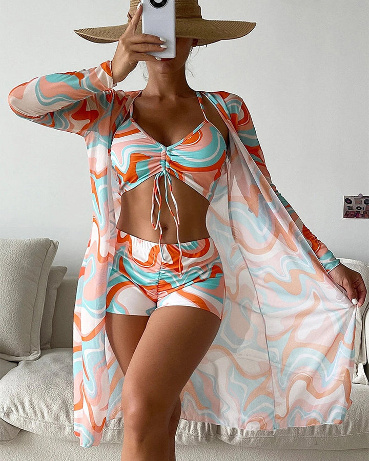Charlotte-Frieda | Bedrucktes 3-teiliges Bikini-Set
