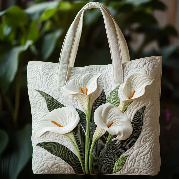 Handgefertigte Stepp-Tasche - Weiße Calla