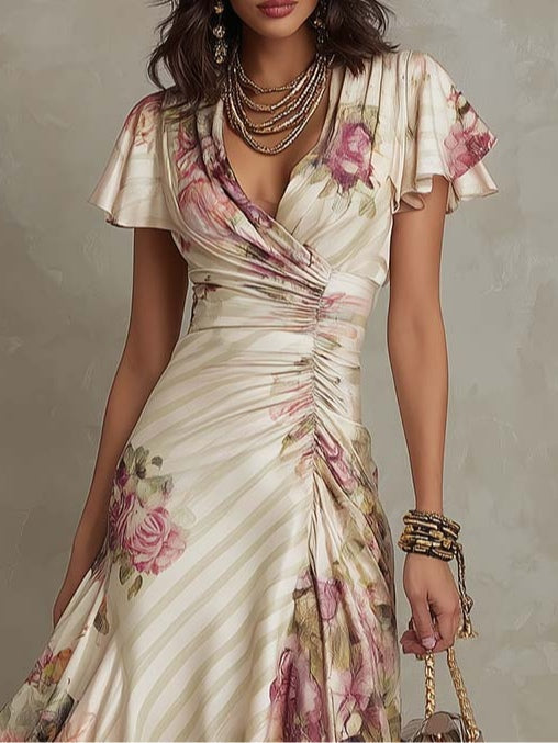 Leni | Midikleid aus Satin mit Blumenmuster Vintage