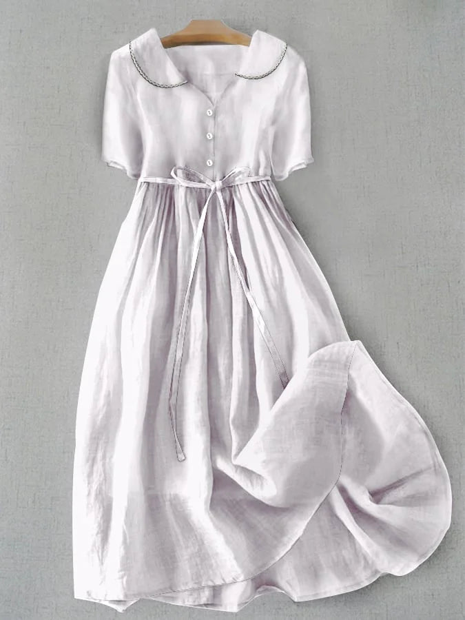 Frieda | Elegantes Baumwoll-Leinen-Kleid mit Halbarm