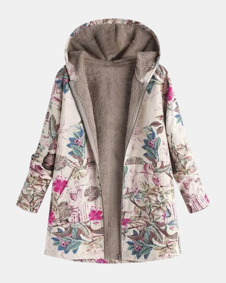 Ivy – Pastellfarbene Fleecejacke mit botanischem Muster