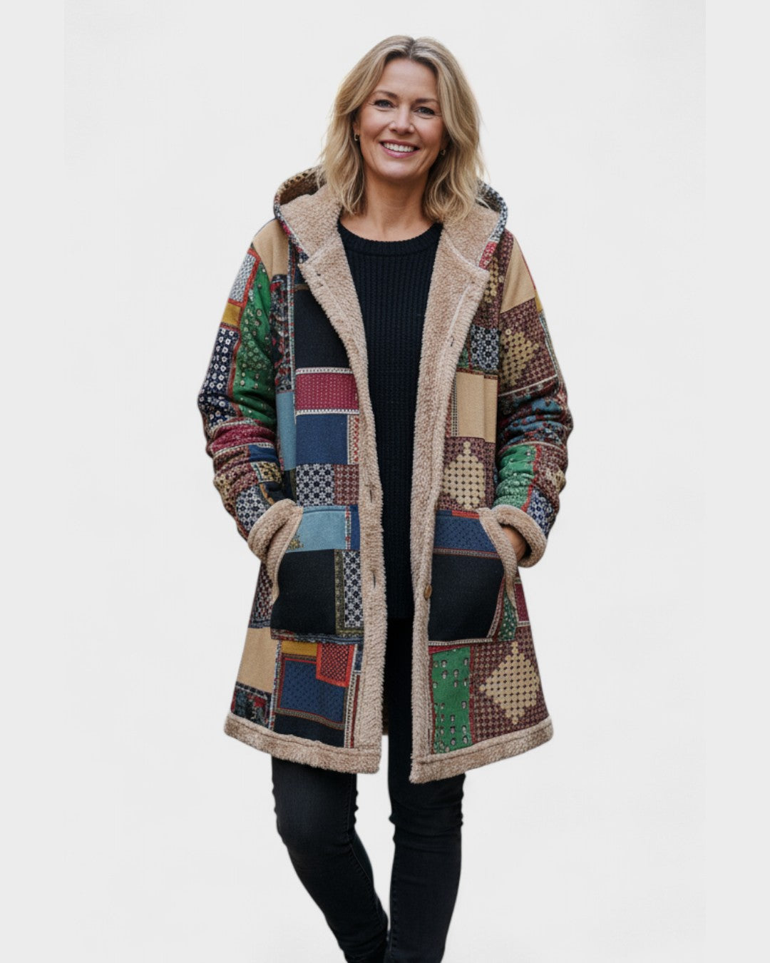 Autumn – Gemütlicher Patchwork-Kapuzenpullover in Erdtönen