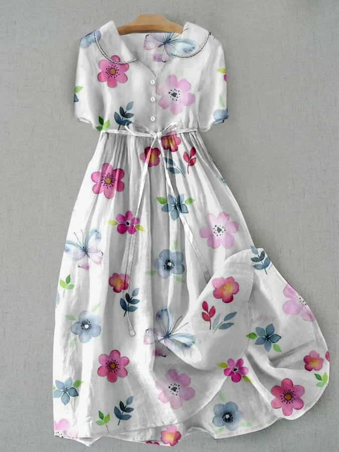 Marie | Geblümtes Kleid mit verstellbarer Taille und Schnürung