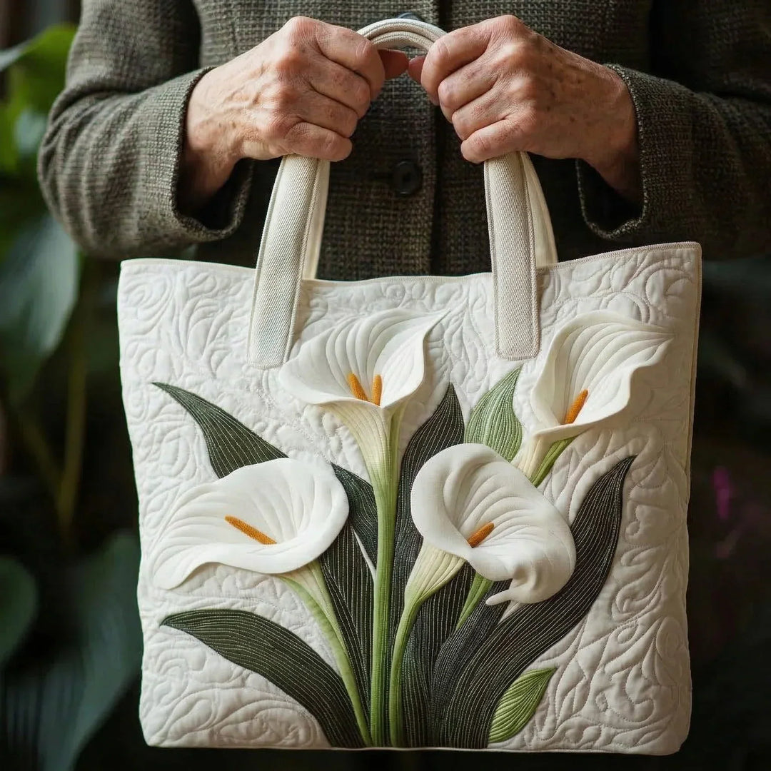 Handgefertigte Stepp-Tasche - Weiße Calla