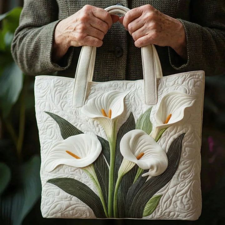 Handgefertigte Stepp-Tasche - Weiße Calla