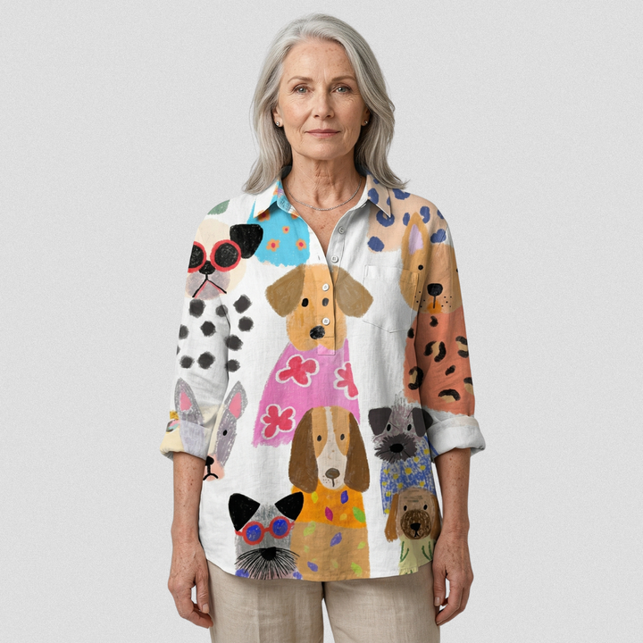Leonie-Ida | Legere Bluse mit farbenfrohem Cartoon-Hund